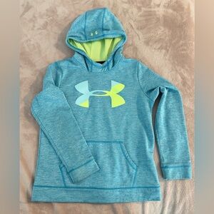 Youth/ Big Kids UNDER ARMOUR ColdGear Logo Hoodie|Blue &Neon Yellow|Size L